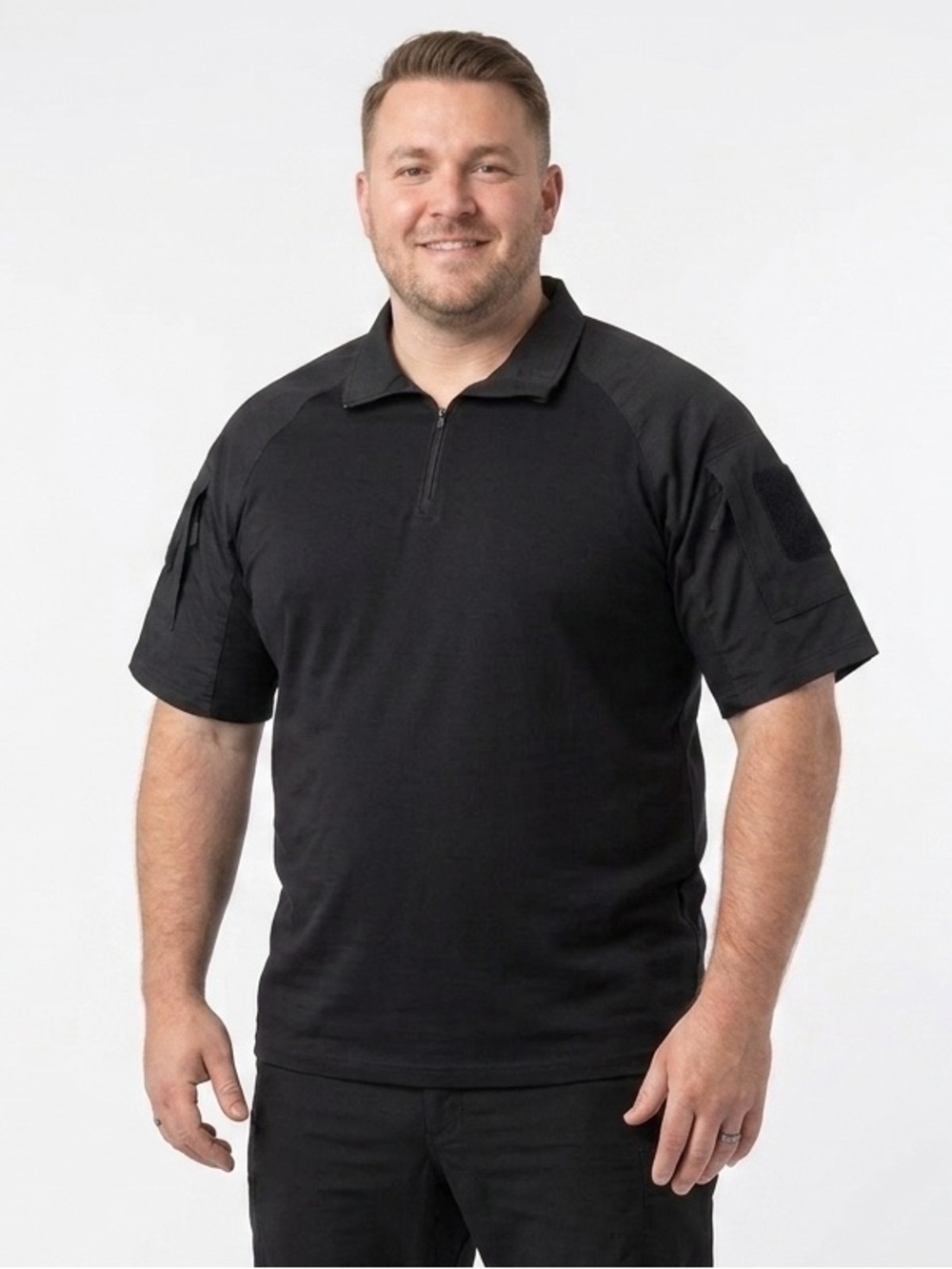 Men Black Tactical Short-Sleeve Polo with Half-Zip Size XL 256 Active Work Golf